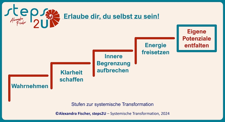 Stufen der systemischen Transformation, Klarheit schaffen, Begrenzungen aufbrechen, Energie freisetzen, Potenziale entfalten